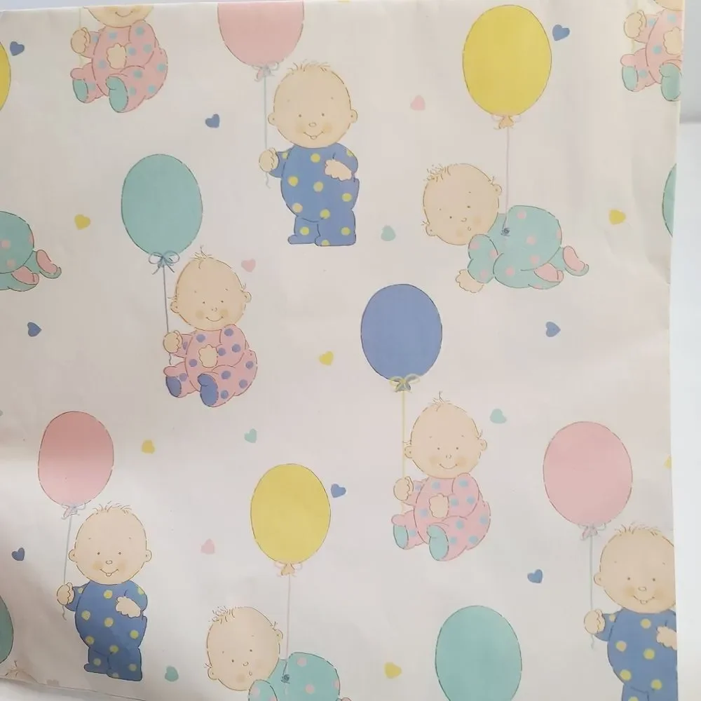 Vintage 90s 1991 Hallmark Cartoon Baby Balloons Baby Shower Gift Wrap